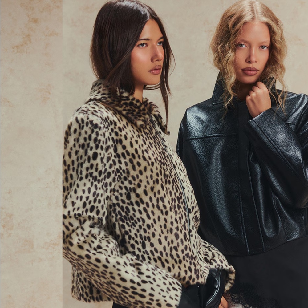 Beige Leopard Print Short Faux Fur Jacket